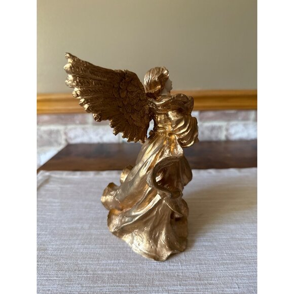 Vintage Gold Angel Figurine Playing Lute – Resin Holiday Decor, Musical Angel - Picture 3 of 16